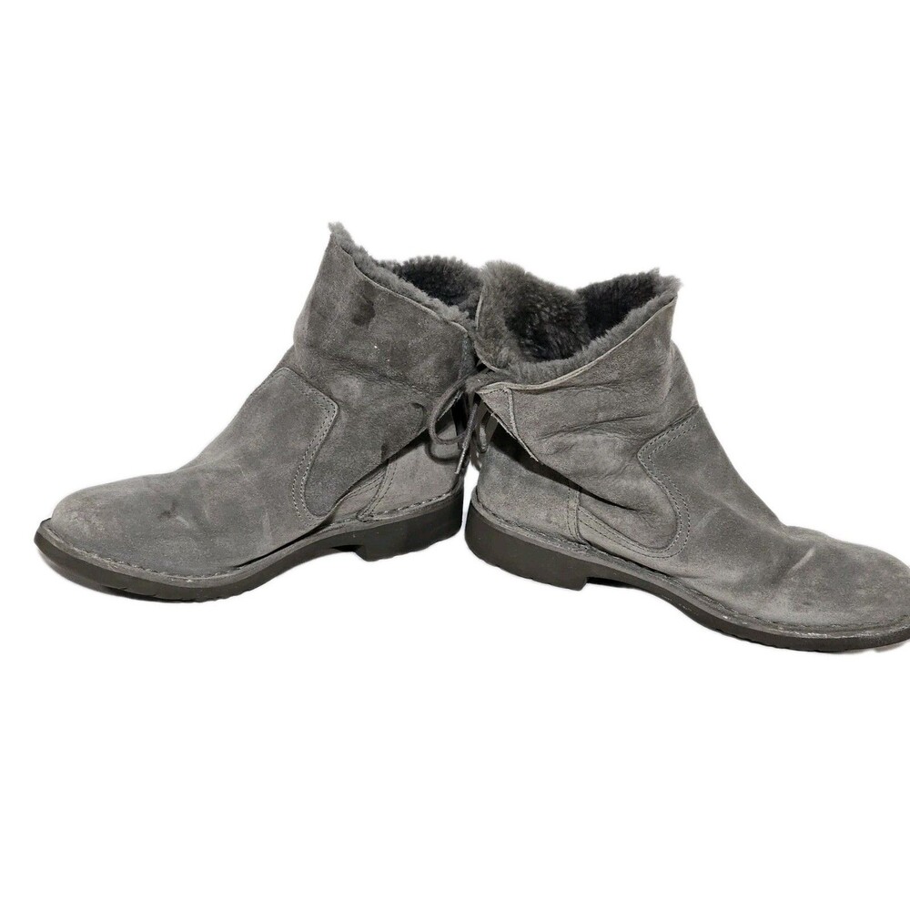 UGG Naiyah Grey Suede Lace Up Back Sheepskin Boots Women’s Size 8 EU 39 - Picture 4 of 12